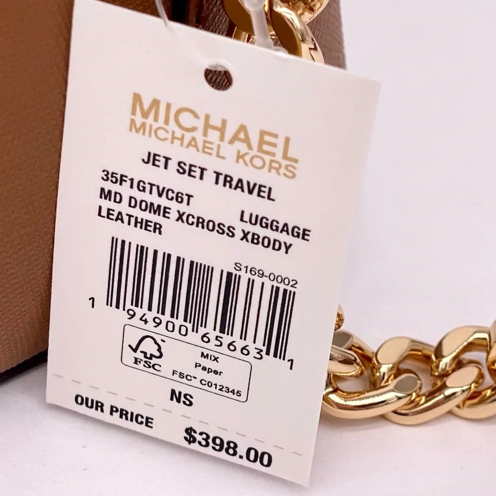 New Michael Kors Jet Set Travel Medium Dome Crossbody Leather Luggage